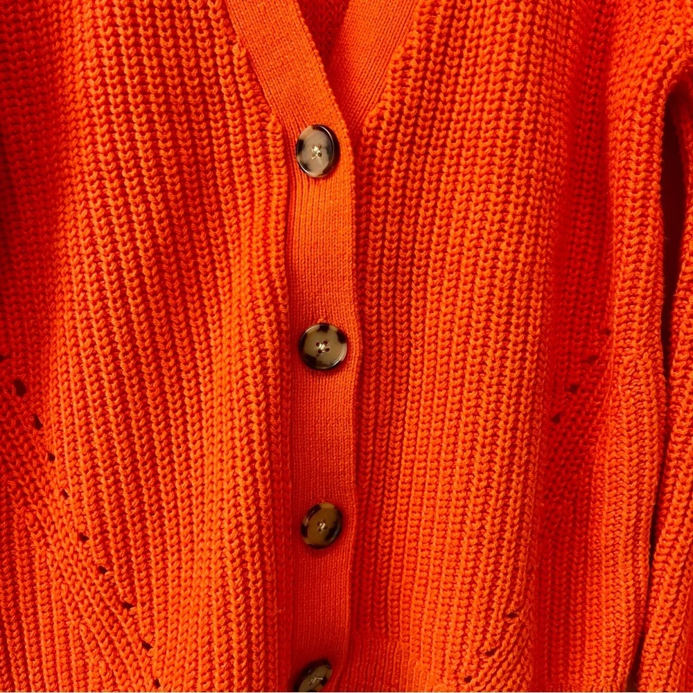 NWT Loft Button Up Knit Cardigan Sweater Orange Women’s Small - Picture 4 of 9
